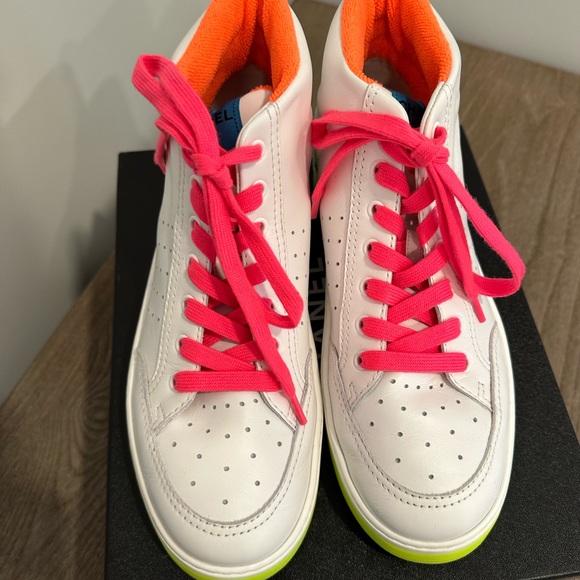 Chanel high top neon sneakers. Sz 41 calfskin multicolor/yellow. Excellent - Picture 3 of 9